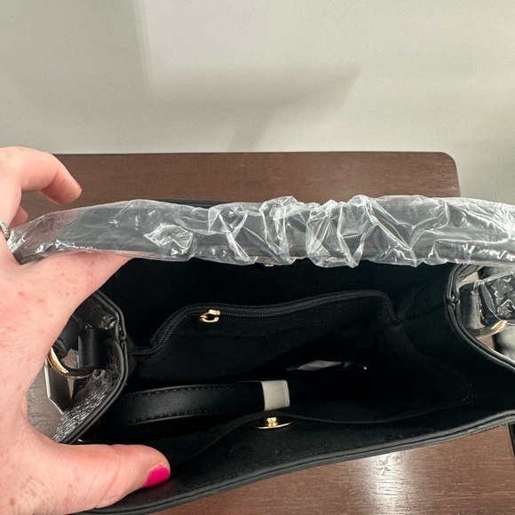 AOTA Elena Black Mock Crocadile Textured Bucket Bag Purse Handbag NWT - Picture 6 of 7